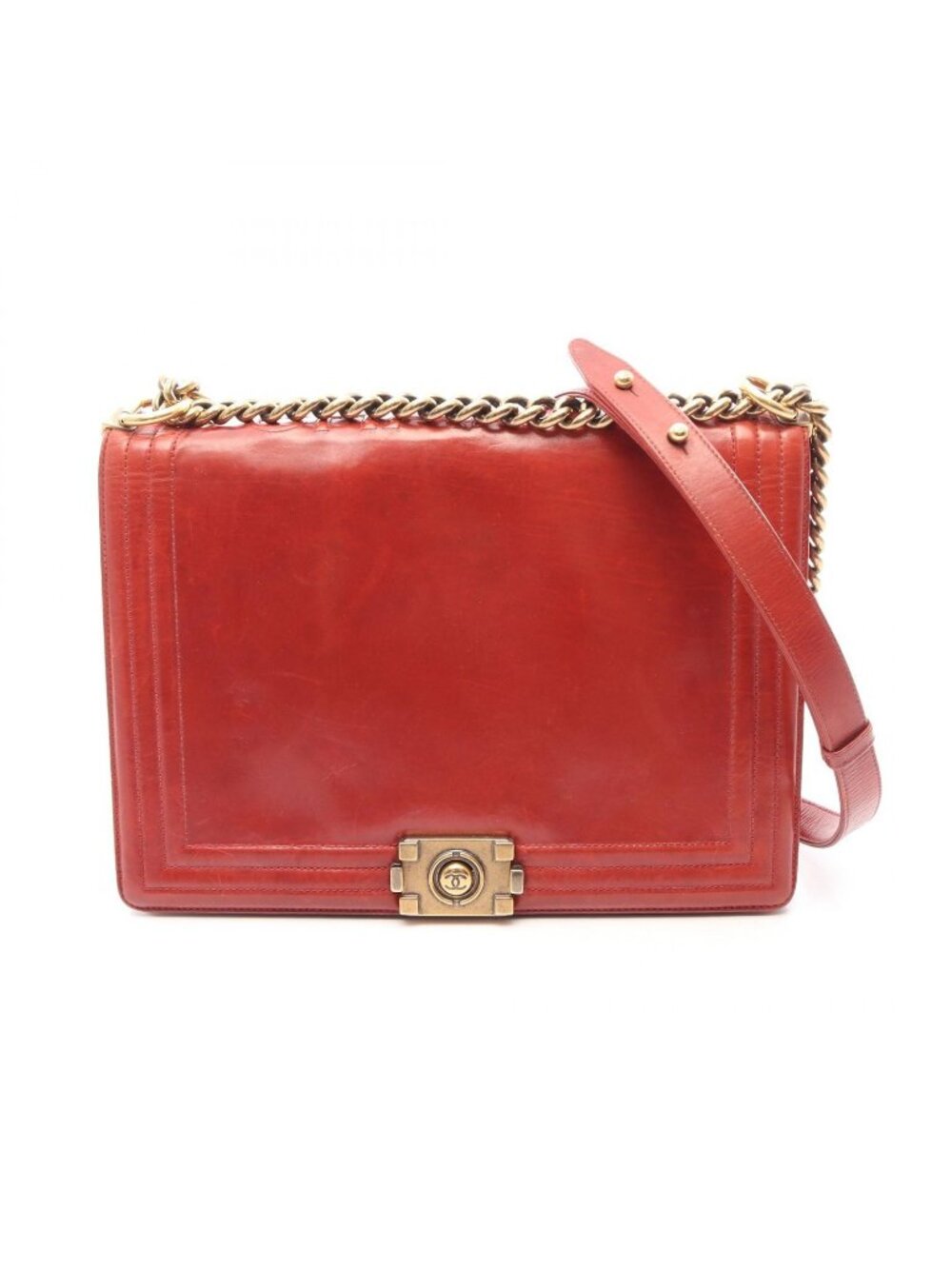 Chanel Shoulder Bag Boy Red Leather Chain